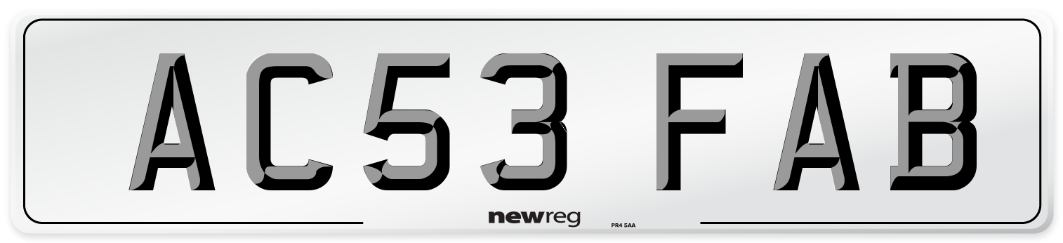 AC53 FAB Number Plate from New Reg